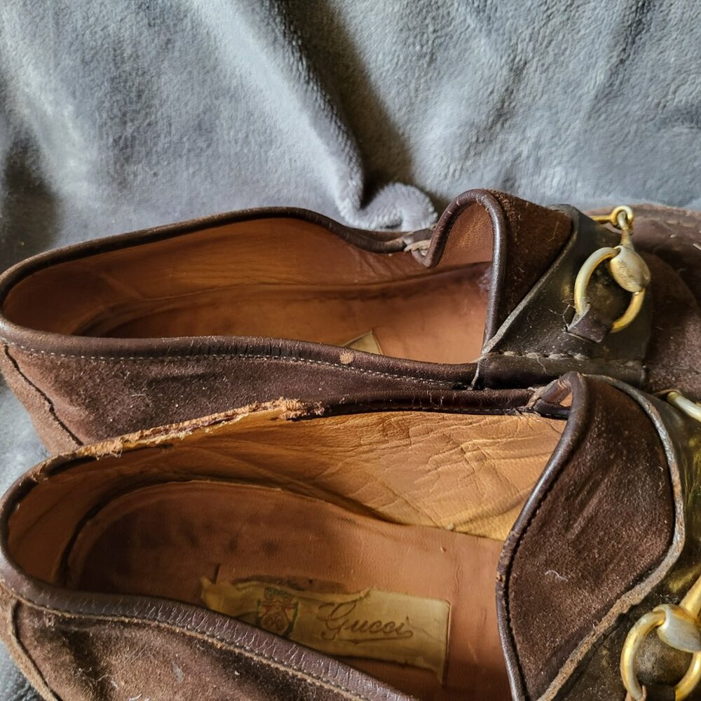 Vintage 1970's Gucci Men's  Leather Horsebit suede casual Loafers - Picture 6 of 9